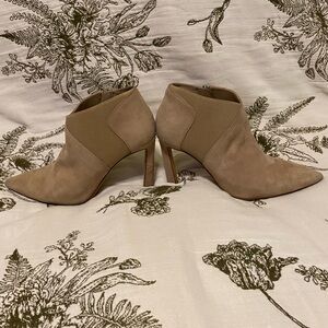 Vince Camuto Taupe Suede Pointed-Toe Ankle Booties